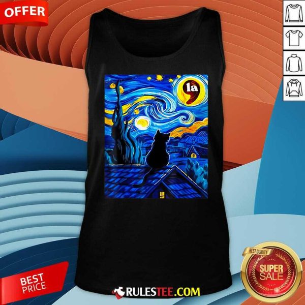 Happy Halloween Starry Night Black Cat Comma La Kamala Harris Tank-Top