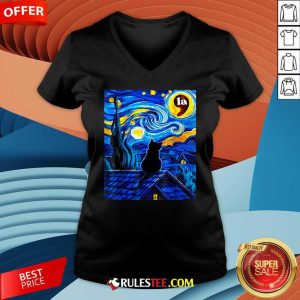 Happy Halloween Starry Night Black Cat Comma La Kamala Harris V-Neck