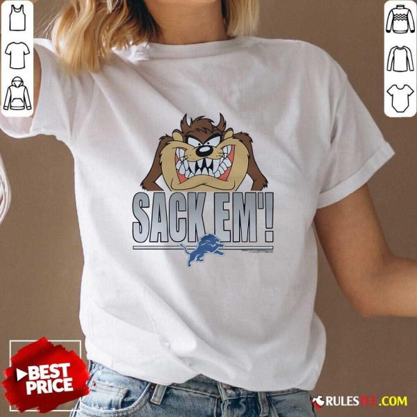 Official Looney Tunes Taz Sack Em' X Detroit Lions V-Neck