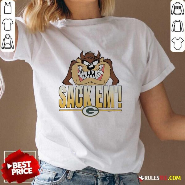 Official Looney Tunes Taz Sack Em' X Green Bay Packers V-Neck