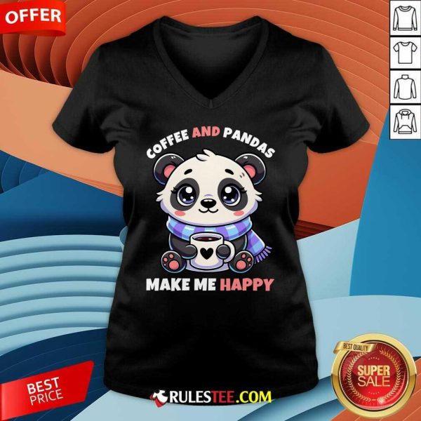 Cute Christmas Pandas And Coffee Make Me Happy V-Neck