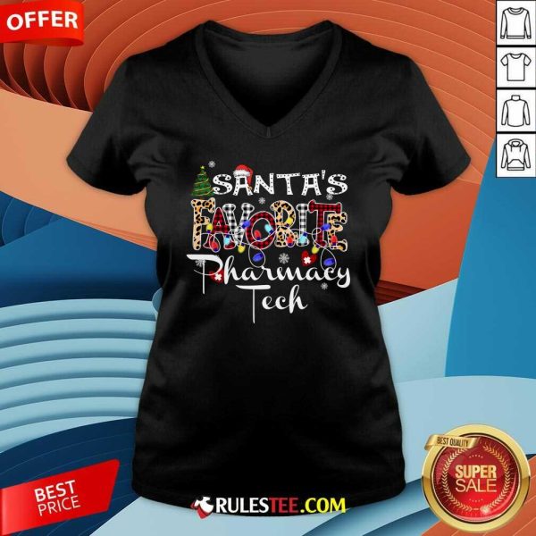 Happy Merry Christmas Santa's Favorite Pharmacy Tech Xmas Lights Cool V-Neck