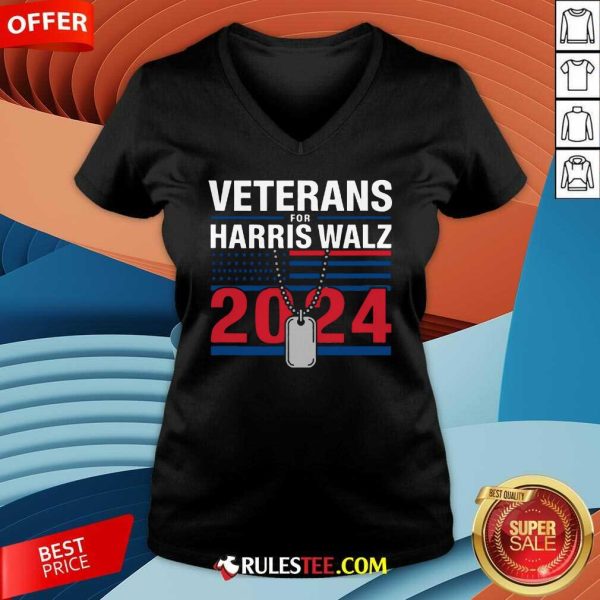 Hot Veterans For Harris Walz Strong Leadership Ahead V-Neck