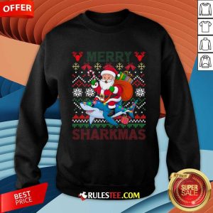 Nice Merry Sharkmas Christmas Shark Lights Santa Hat Sweatshirt