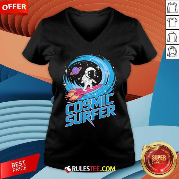 Official Cosmic Surfer Astronaut Space Adventure Rocket Surfing Space Lover V-Neck