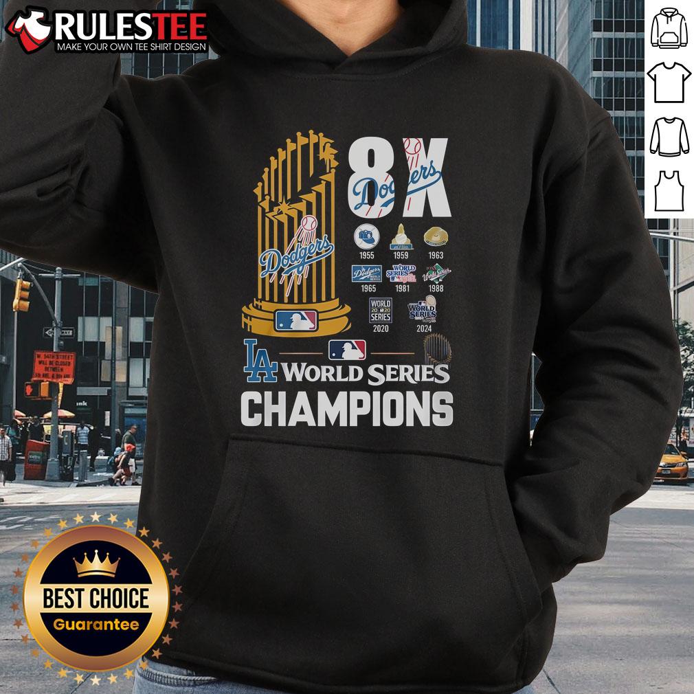 Awesome 8X Dodgers World Series Champions hoodie featuring bold team logo and vibrant colors, perfect for fans.