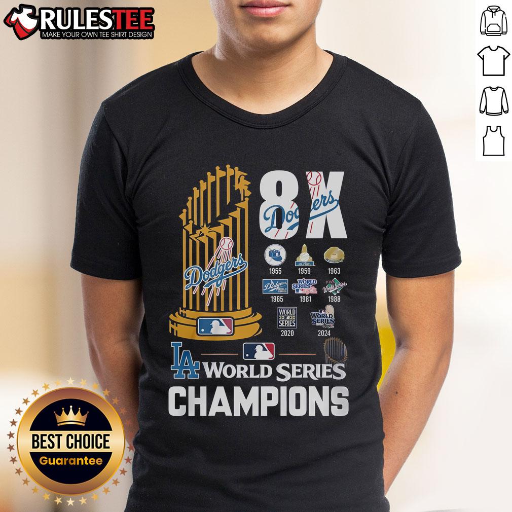 Alt Text: Awesome 8X Dodgers World Series Champions T-Shirt featuring team logo and vibrant design for fans.