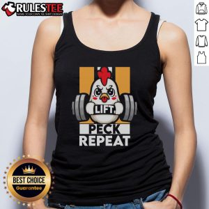 Awesome Chicken Lift Peek Repeat Tank Top featuring a humorous design and vibrant colors perfect for fitness enthusiasts.