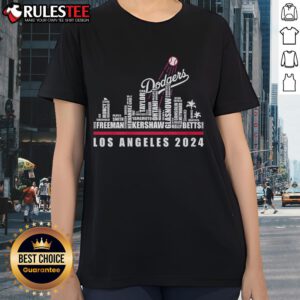 Awesome Los Angeles Dodgers 2024 players name ladies tee featuring stylish design and team colors for female fans.