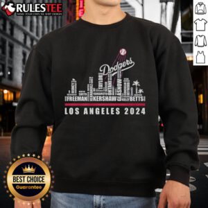 Stylish Los Angeles Dodgers 2024 sweatshirt featuring player names, perfect for fans and game day attire.