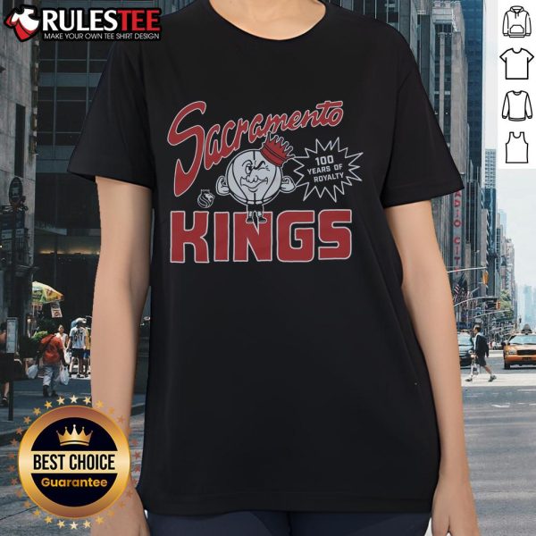 Awesome Sacramento Kings 100 Years of Royalty ladies tee featuring vibrant design and team colors for loyal fans.