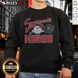 Alt Text: Stylish Sacramento Kings sweatshirt celebrating 100 years of royalty, perfect for fans and cozy game day wear.