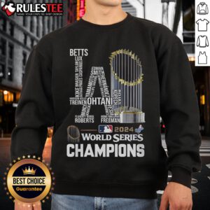 Alt Text: Los Angeles Dodgers 2024 World Series Champions sweatshirt featuring bold design and team colors.