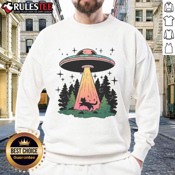 Cute cat spaceship sweatshirt featuring an adorable feline ready for adventure to the mothership UFO. Perfect for cat lovers!