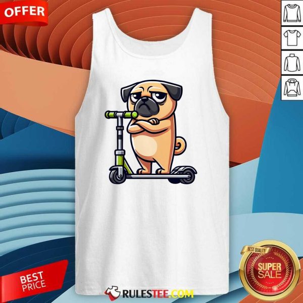 Cute Dog Pug On Scooter Comic Cartoon Tank-Top