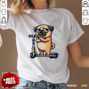 Cute Dog Pug On Scooter Comic Cartoon V-Neck