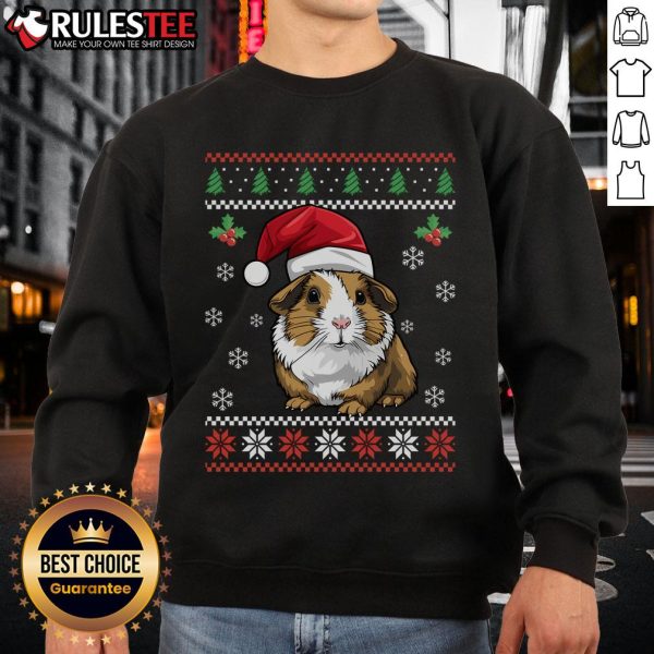 Adorable guinea pig wearing an ugly Christmas sweatshirt, perfect for festive holiday celebrations and pet lovers.