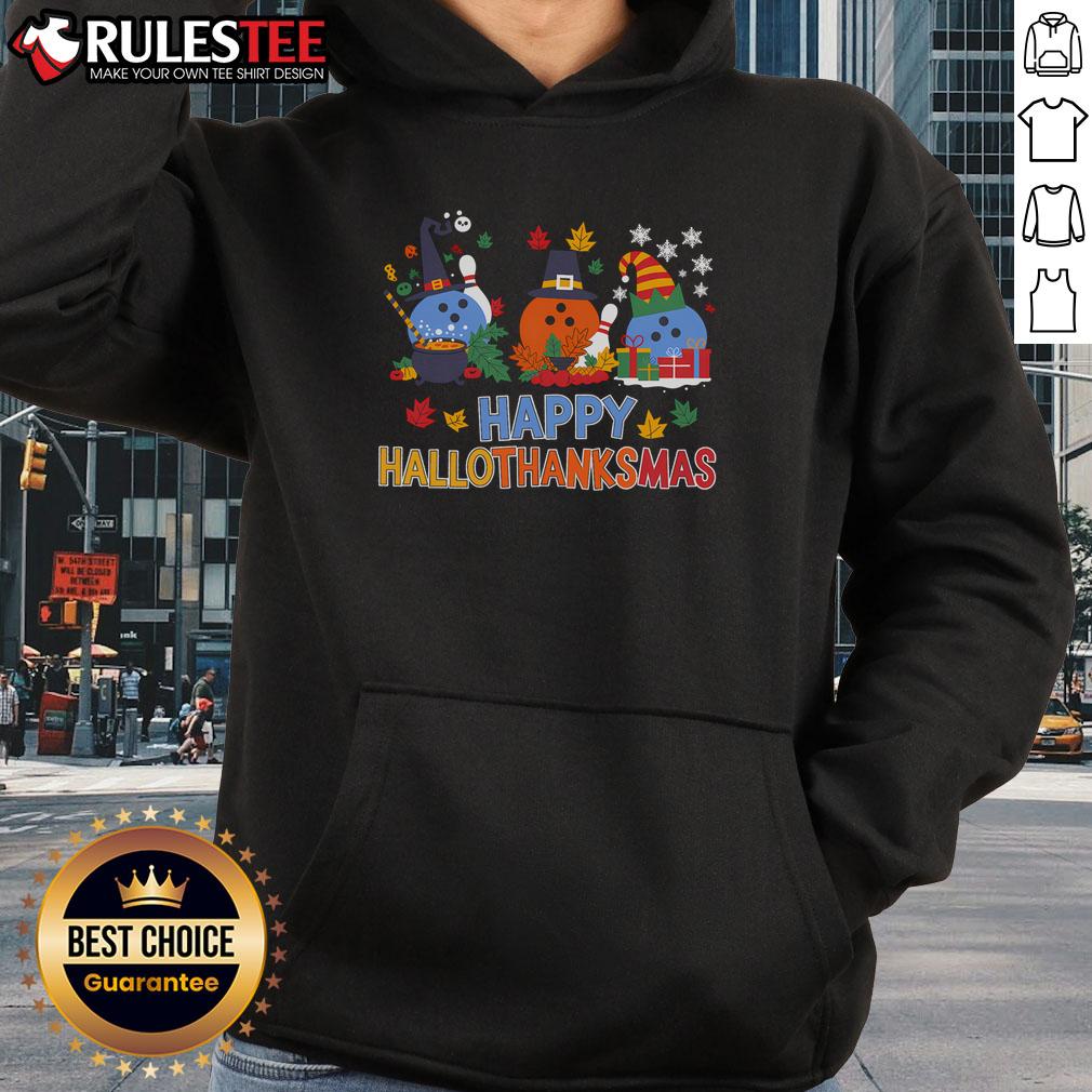 Cute Hallothanksmas hoodie featuring a festive design blending Halloween, Thanksgiving, and Christmas themes.