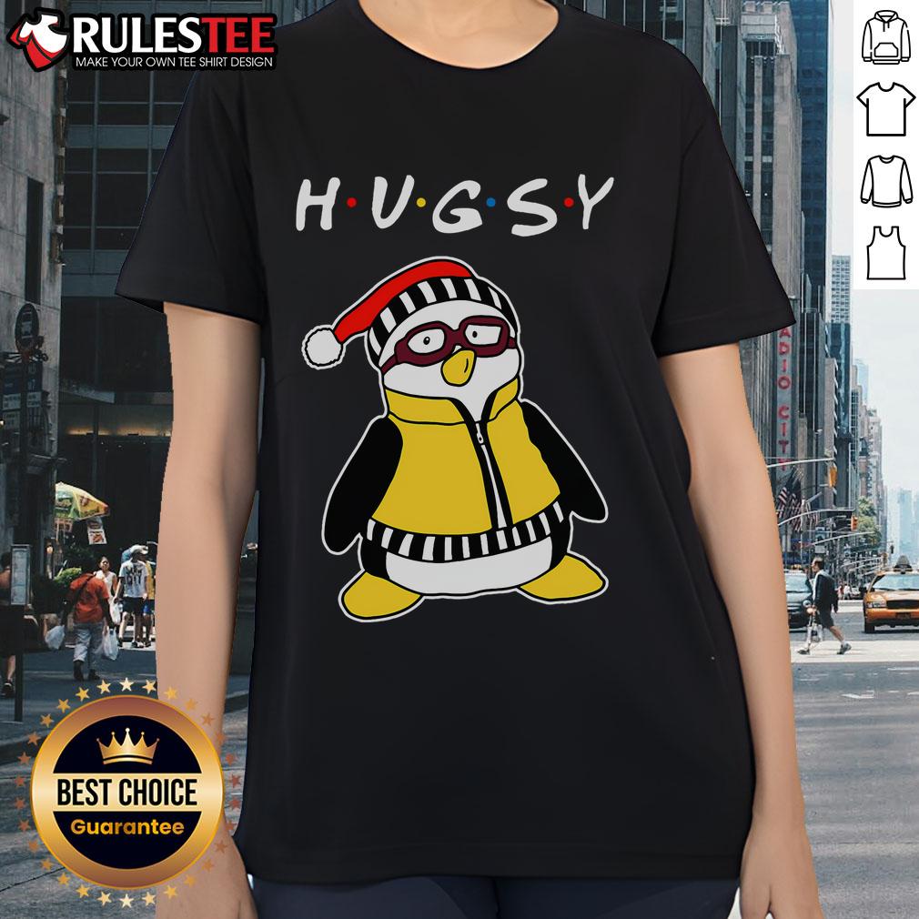 Cute Hugsy the Penguin ladies tee featuring an adorable penguin graphic, perfect for casual wear and animal lovers.