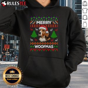 Cute Merry Woofmas Ugly Christmas Beagle Lover Hoodie featuring a festive beagle design, perfect for dog lovers.