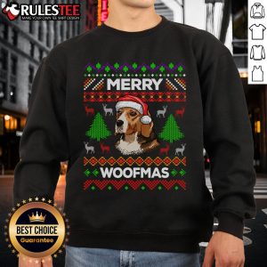 Cute Merry Woofmas Ugly Christmas Beagle Lover Sweatshirt featuring a festive beagle design and cheerful holiday graphics.