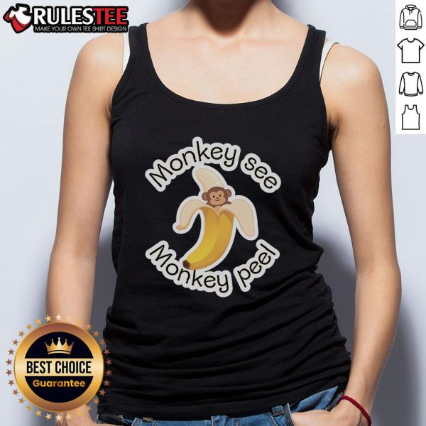 Cute monkey see monkey peel tank top featuring a playful monkey design, perfect for casual summer wear and animal lovers.