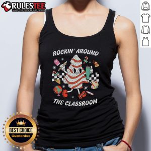 Alt Text: Cute Rockin' Around the Classroom teacher tank top featuring playful design, perfect for classroom settings and casual wear.