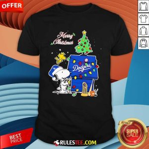 Cute Snoopy Woodstock Merry Christmas Los Angeles Dodgers T-Shirt