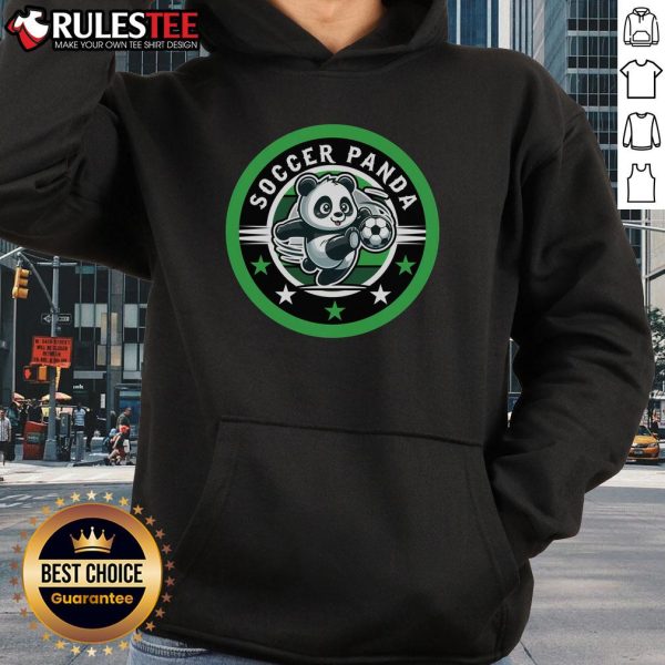 Adorable panda hoodie featuring a cute soccer design, perfect for young fans and cozy wear. Cute Soccer Panda Hoodie.