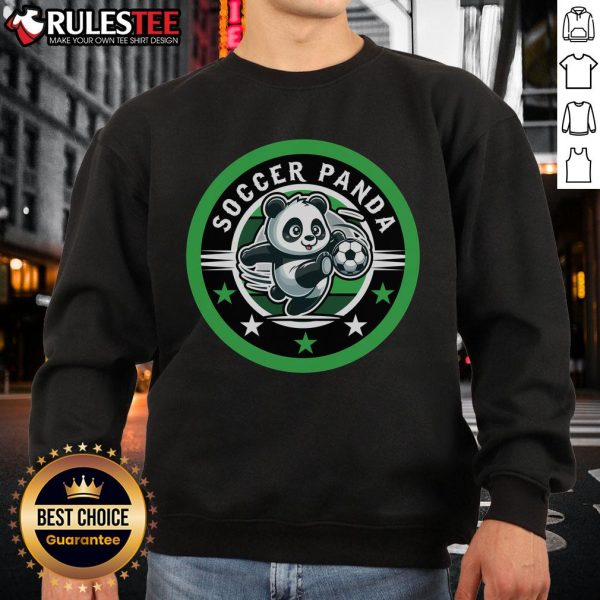 Adorable panda sweatshirt featuring a cute soccer design, perfect for animal lovers and sports enthusiasts.