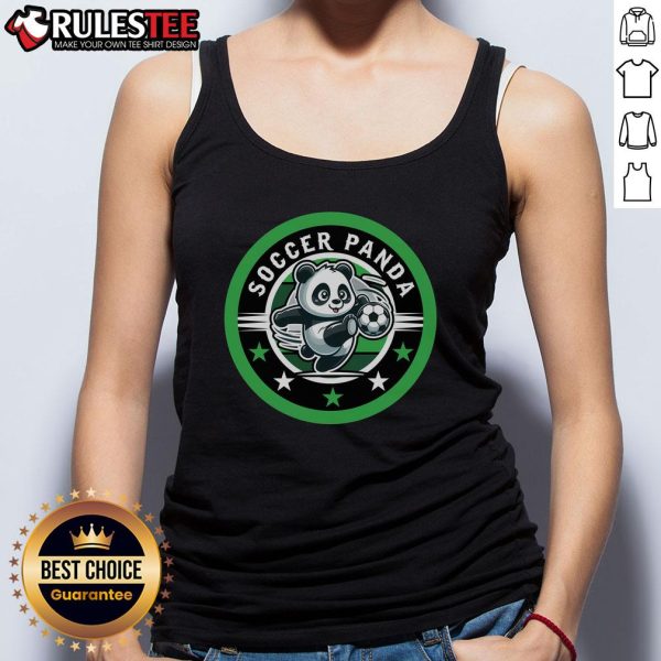 Cute Soccer Panda Tank Top featuring an adorable panda playing soccer, perfect for kids and sports enthusiasts.