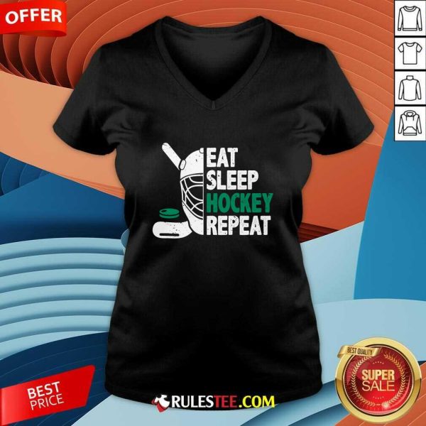 Funny Eat Sleep Hockey Repeat Ice Hockey Lovers Players V-Neck