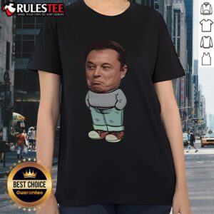Funny Elon Musk Chill Guy Ladies Tee featuring a humorous graphic of Elon Musk in a relaxed pose.