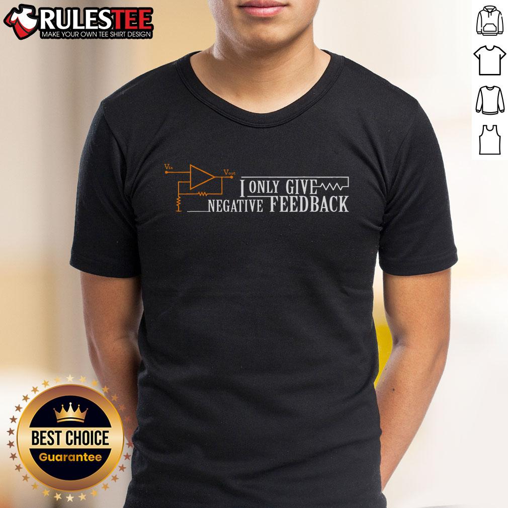 Alt Text: Funny I Only Give Negative Feedback Electrician T-Shirt design featuring humorous text for electricians and tradespeople.