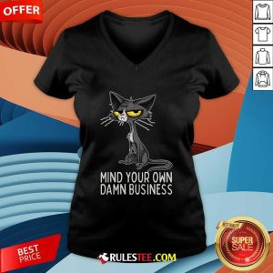 Funny Waltz 2024 Mind Your Own Damn Business Cat Lady V-Neck