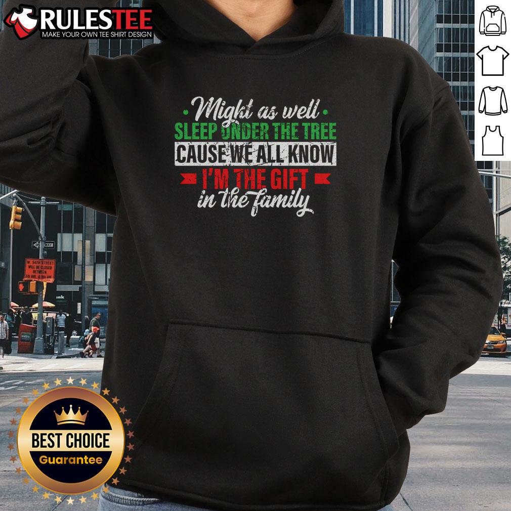 Funny Xmas gift hoodie featuring a cozy design, perfect for lounging under the Christmas tree this holiday season.