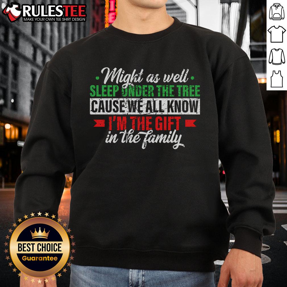 Funny Xmas gift sweatshirt featuring a humorous design about sleeping under the Christmas tree.