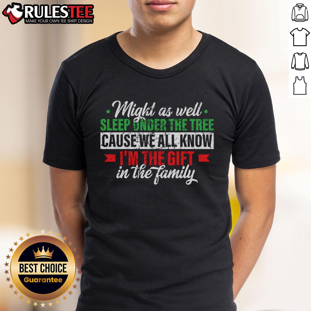 Funny Xmas gift t-shirt featuring a humorous 'sleep under tree' design perfect for holiday celebrations.