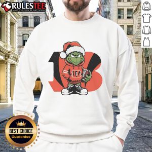 Cozy Good Grinch Hug Ball sweatshirt featuring Cincinnati Bengals design, perfect for Christmas celebrations.