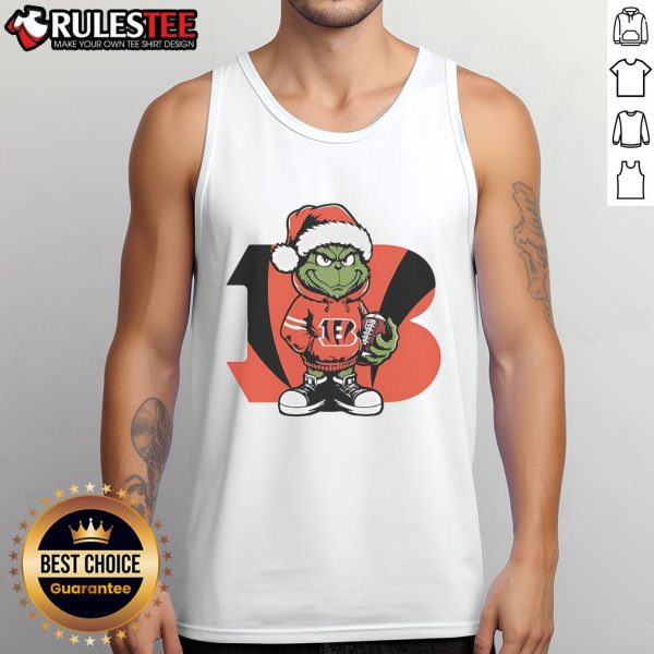 Good Grinch Hug Ball Cincinnati Bengals Christmas Tank Top featuring festive design for Bengals fans during the holidays.