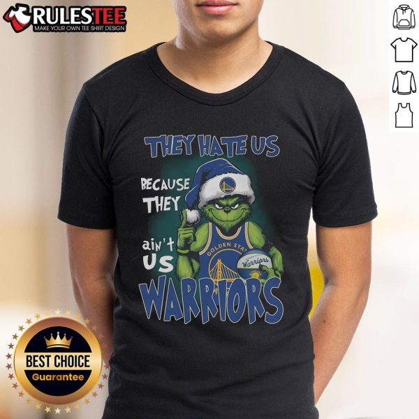 Alt Text: Good Grinch They Hate Us Golden State Warriors T-Shirt, featuring a unique design celebrating the team's spirit.