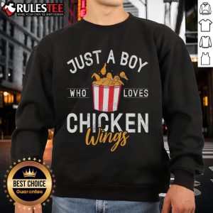 Cozy sweatshirt featuring 'Just A Boy Who Loves Chicken Wings' design, perfect for chicken wing enthusiasts and casual wear.