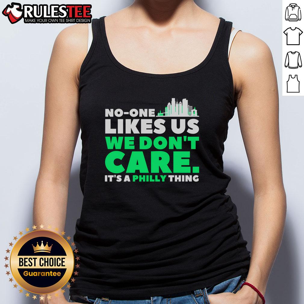 Vintage Philly Bird Gang funny tank top with 'Good No One Likes Us We Don't Care' slogan, perfect for sports fans.