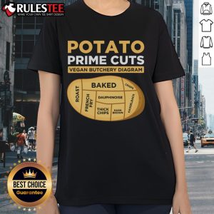 Good Potato Prime Cuts Vegan Vegetarian Ladies Tee featuring a stylish graphic design for plant-based lifestyle enthusiasts.