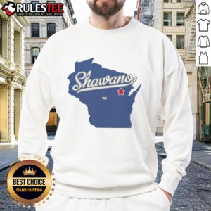 Good Shawano Wisconsin WI map sweatshirt featuring a stylish design and local landmarks, perfect for proud residents.