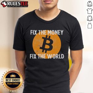 Hot Crypto Fix T-Shirt featuring a Bitcoin quote, promoting financial freedom and a better world through cryptocurrency.