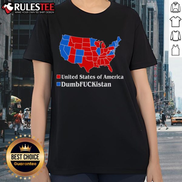 Election map showcasing Hot Dumb FCKistan vs United States of America, featuring Republicans on a ladies tee design.