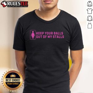 Hot Keep Your Balls Out My Stalls T-Shirt featuring bold text design on a stylish, casual tee for humorous fashion.