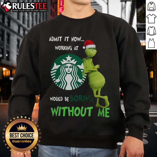 Funny Christmas sweatshirt featuring Santa and the Grinch, perfect for holiday cheer and Starbucks lovers.