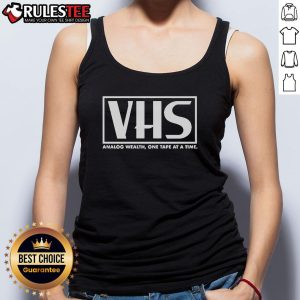 Official Analog Wealth VHS tank top featuring 'One Tape at a Time' design, perfect for vintage style enthusiasts.